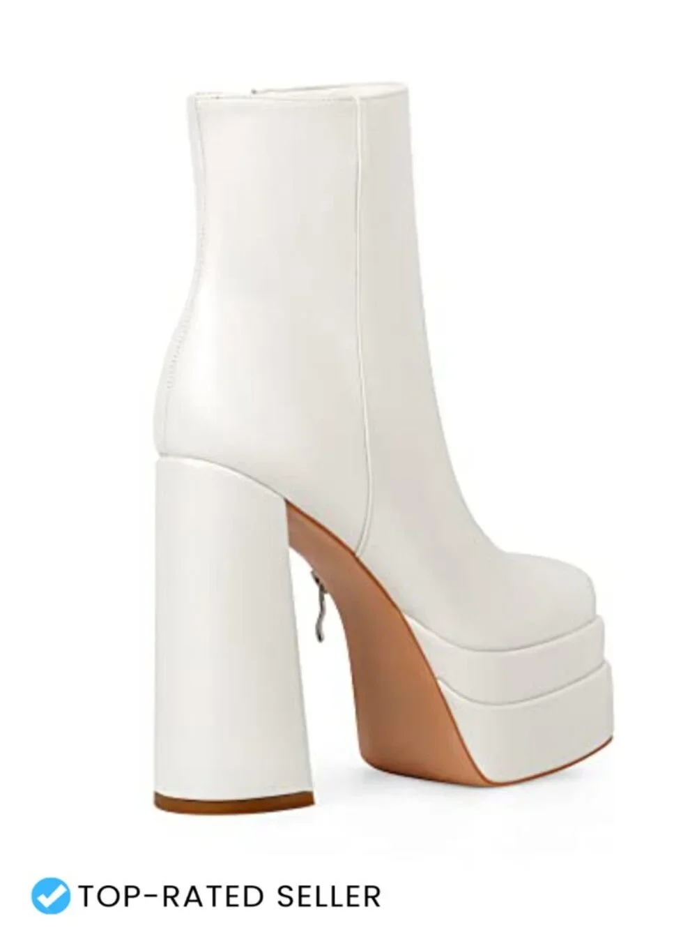 Women's Platform Ankle Boots Chunky Heel Square Toe Side Zipper Faux Leather